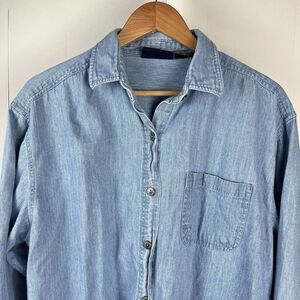 Faded Glory Vintage Y2K Denim Shirt Button Up Top Stripe Womens Large